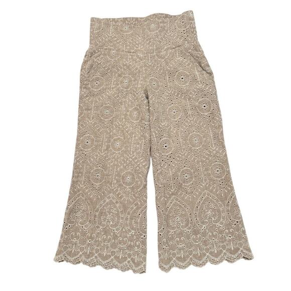 Sundance Beige Embroidered Scalloped Hem Culotte Pants Linen/Cotton size PXS - Picture 2 of 5